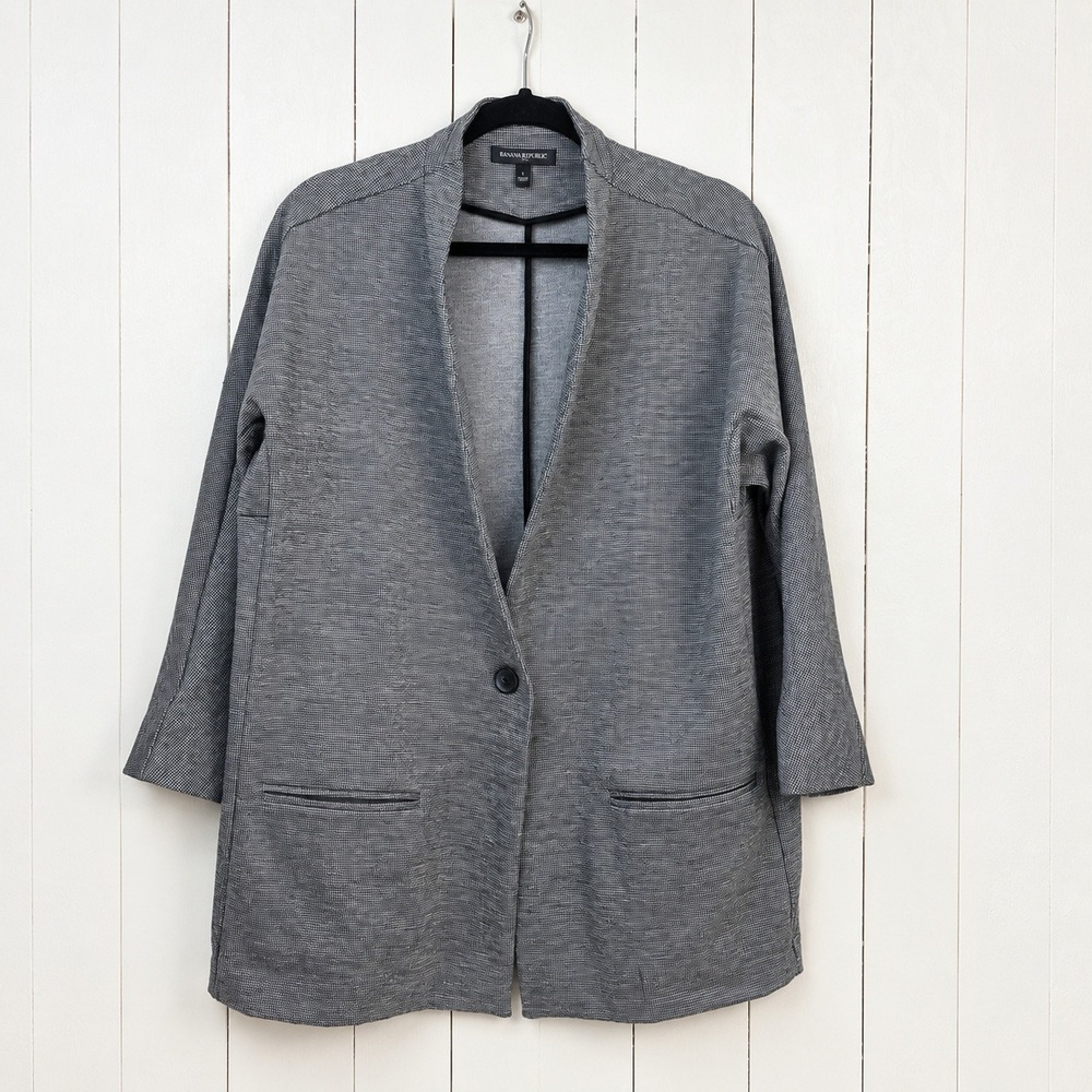 Banana Republic Knit Blazer Women Large Gray Houndstooth Open Front Cardigan